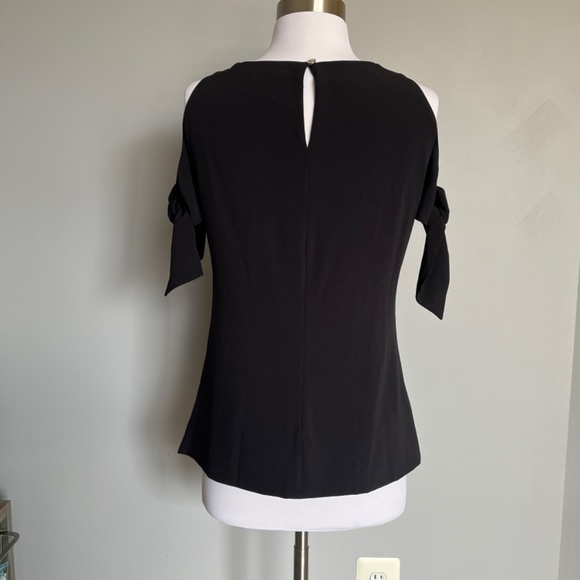 Ted Baker Yaele Black Cold-Shoulder Blouse Short Tie Sleeves Cocktail Top Tee - Picture 10 of 13